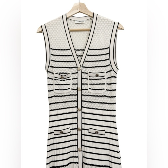 Sandro Molina Striped Black and White Midi Dress Size 40/ L - Picture 10 of 15